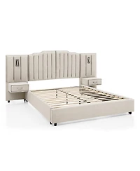 Streamdale Furniture Queen Size Velvet Upholstered Bed Frame with Vertical Stripes