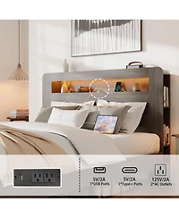 Streamdale Furniture Queen Wood Bed Frame- Led Headboard, Usb Ports, Storage