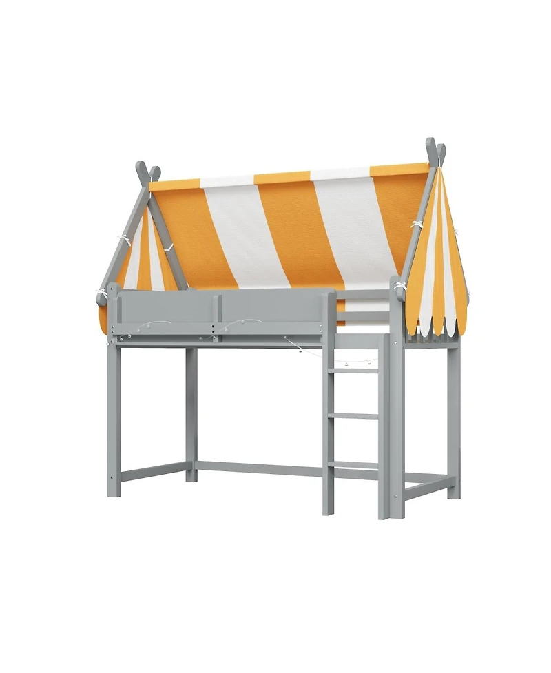 Streamdale Furniture Full Loft Bed with Canopy, Led Lights & Book Shelf