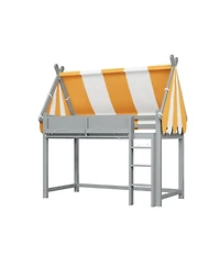 Streamdale Furniture Full Loft Bed with Canopy, Led Lights & Book Shelf