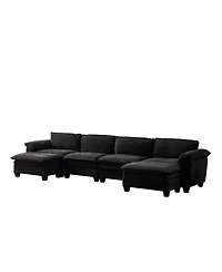 Streamdale Furniture Living Room U Shape Sofa with Two Ottomans - Black Chenille