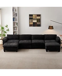 Streamdale Furniture Living Room U Shape Sofa with Two Ottomans - Black Chenille