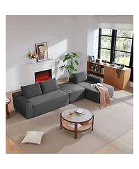 Streamdale Furniture 105.7" Gray Corduroy U-Shaped Cloud Sectional Couch with Chaise, Deep Seat