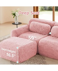 Streamdale Furniture 3-Seater Plush Fabric Sofa with Movable Ottoman, No Assembly Required, Pink