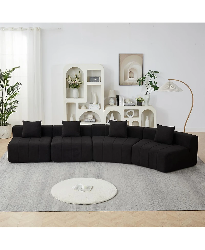 Streamdale Furniture Chenille Curved Sectional Sofa with 4 Pillows