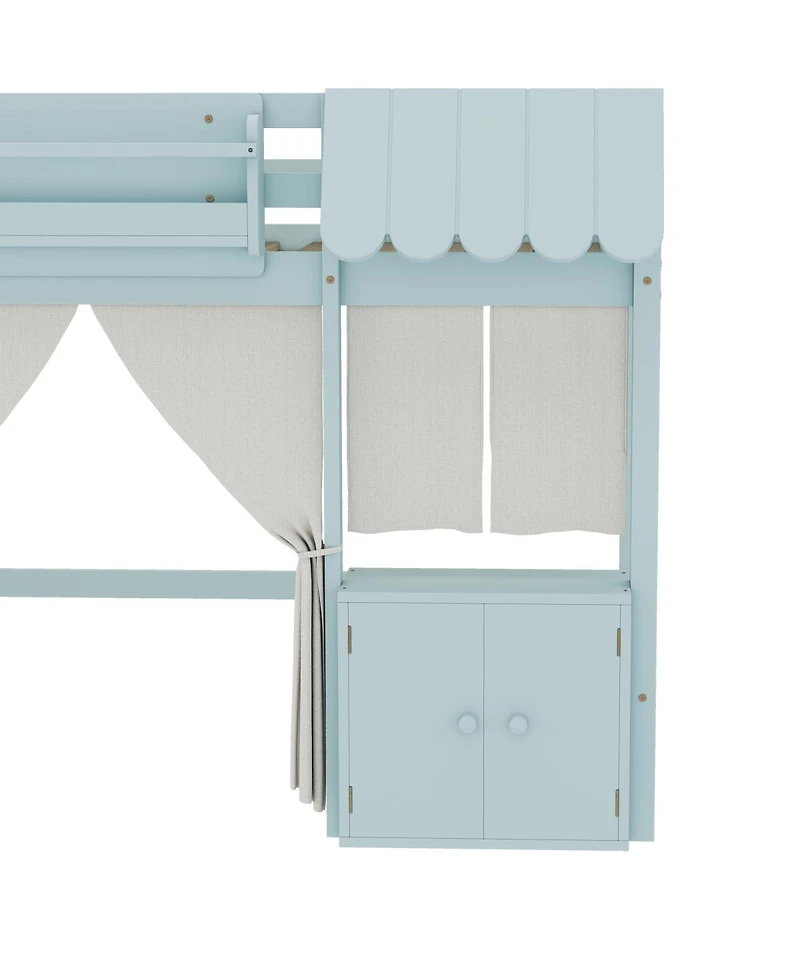 Streamdale Furniture Streamdale Twin Loft Bed with Bookshelf, Curtain, Storage, Playful Design, Blue
