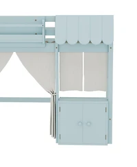 Streamdale Furniture Streamdale Twin Loft Bed with Bookshelf, Curtain, Storage, Playful Design, Blue