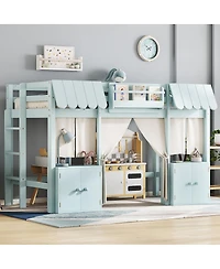 Streamdale Furniture Streamdale Twin Loft Bed with Bookshelf, Curtain, Storage, Playful Design, Blue