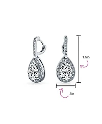 Bling Jewelry 7CT Halo Clear Cubic Zirconia Cz Large Teardrop Earrings Silver Plated