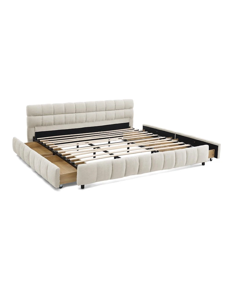 Streamdale Furniture Streamdale California King Upholstered Bed with Storage Drawer - Beige