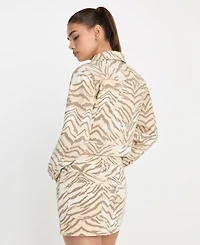 Good American Women's Essential Crop Tiger Print Collared Jacket