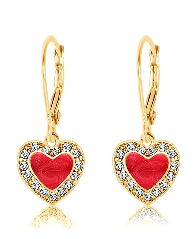 Chanteur Girls /Girl/Heart Red Crystal Yellow Gold Brass Plating Leverback Earring