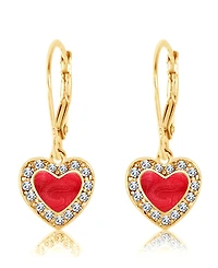 Chanteur Girls /Girl/Heart Red Crystal Yellow Gold Brass Plating Leverback Earring