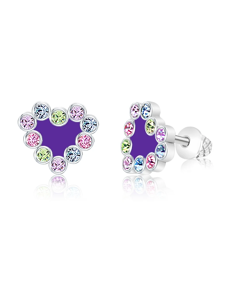 Chanteur Girls /Girl/Heart Purple Enamel Crystal White Gold Palladium Plating Screwstud Earring