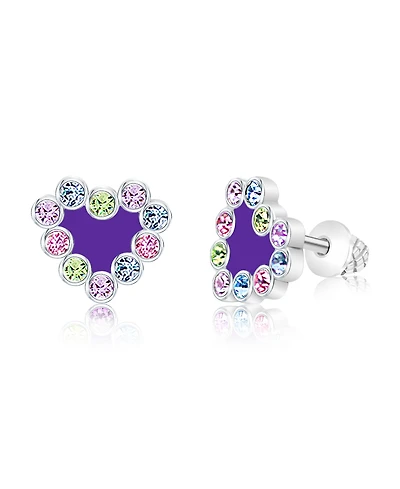Chanteur Girls /Girl/Heart Purple Enamel Crystal White Gold Palladium Plating Screwstud Earring