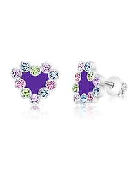 Chanteur Girls /Girl/Heart Purple Enamel Crystal White Gold Palladium Plating Screwstud Earring