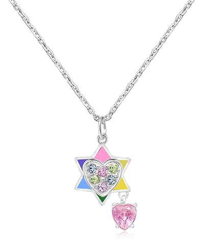 Chanteur/Girl/Star of David Crystal White Gold Palladium Plating Necklace