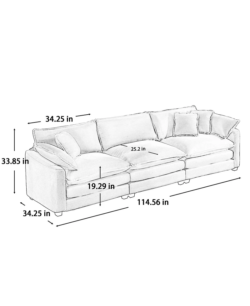 Streamdale Furniture Luxurious Corduroy 3-Piece Sofa Set (2 Single, 1 Three-Seater)