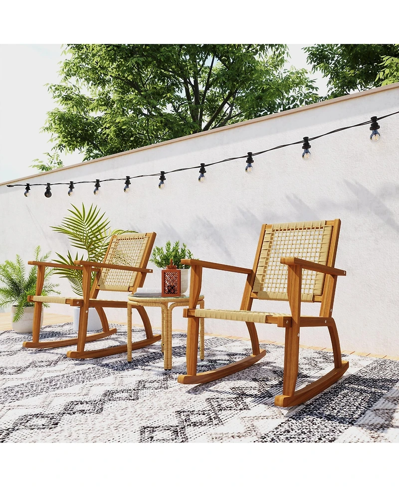 Outsunny 2-Piece Outdoor Rocking Chair, Acacia Wood Outdoor Rockers,