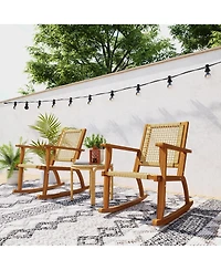 Outsunny 2-Piece Outdoor Rocking Chair, Acacia Wood Outdoor Rockers,