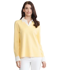 Jones New York Women's Long-Sleeve Knit Twofer Top