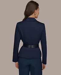 Donna Karan New York Women's Novelty Wide Lapel Belted Blazer