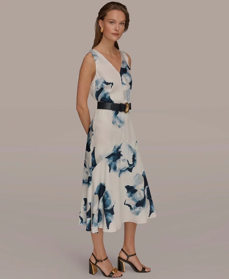 Donna Karan New York Women's Printed V-Neck Midi Dress