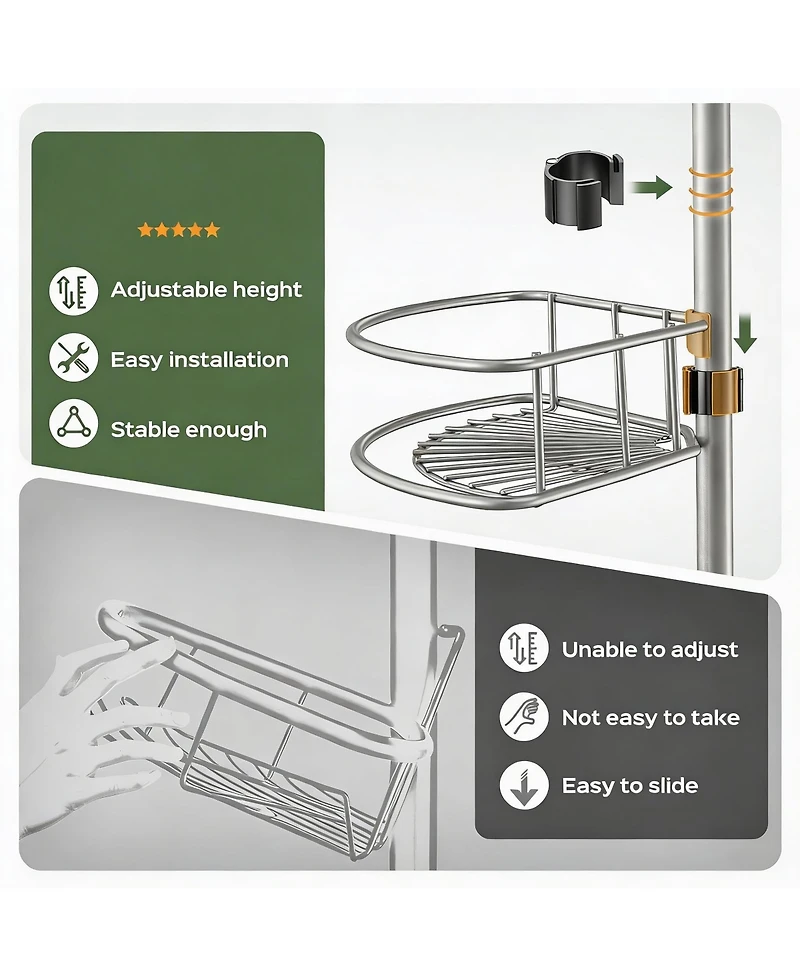 Yigii 4-Tier Adjustable Shower Caddy - No-Drill, Rust-Resistant, Space-Saving