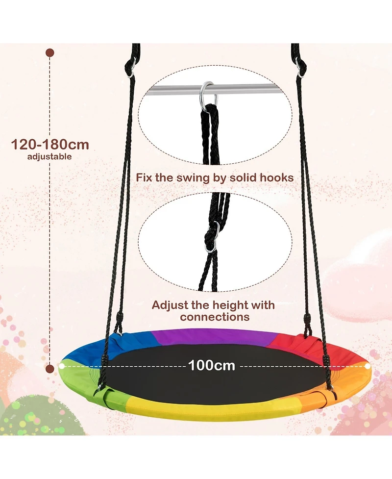 Hongge Round Tree Swing Seat for Kids with Adjustable Height Steel Frame and Durable Oxford Fabric