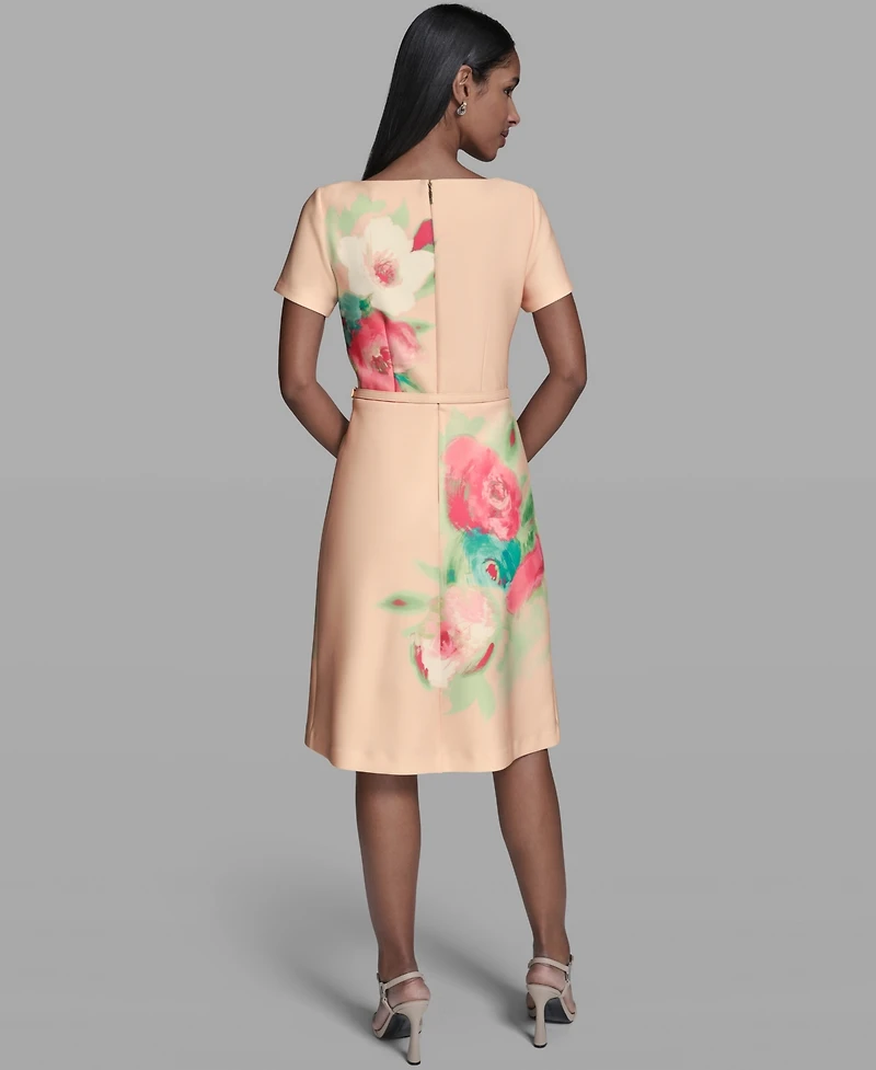 Karl Lagerfeld Paris Women's Floral Placed A-Line Dress