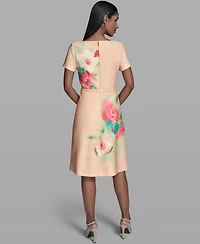 Karl Lagerfeld Paris Women's Floral Placed A-Line Dress