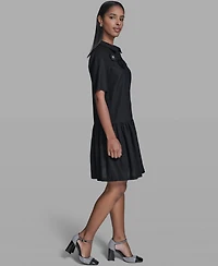 Karl Lagerfeld Paris Women's Drop Waist Collared Shirt Dress