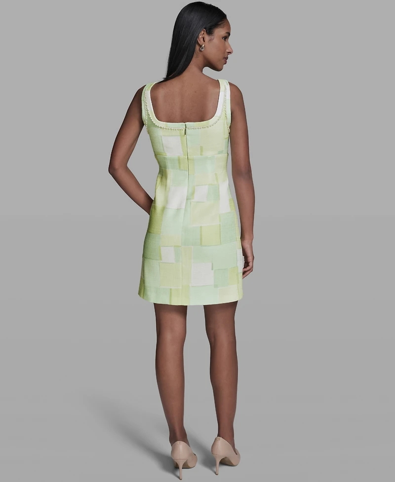 Karl Lagerfeld Paris Women's Printed Square Neck Tweed Sheath Dress