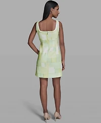 Karl Lagerfeld Paris Women's Printed Square Neck Tweed Sheath Dress