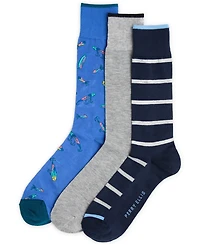 Perry Ellis Portfolio Men's Lures and Stripes Patterned Crew Socks, 3-Pack