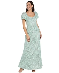 R & M Richards Women's Puff Sleeve Peplum Ball Gown