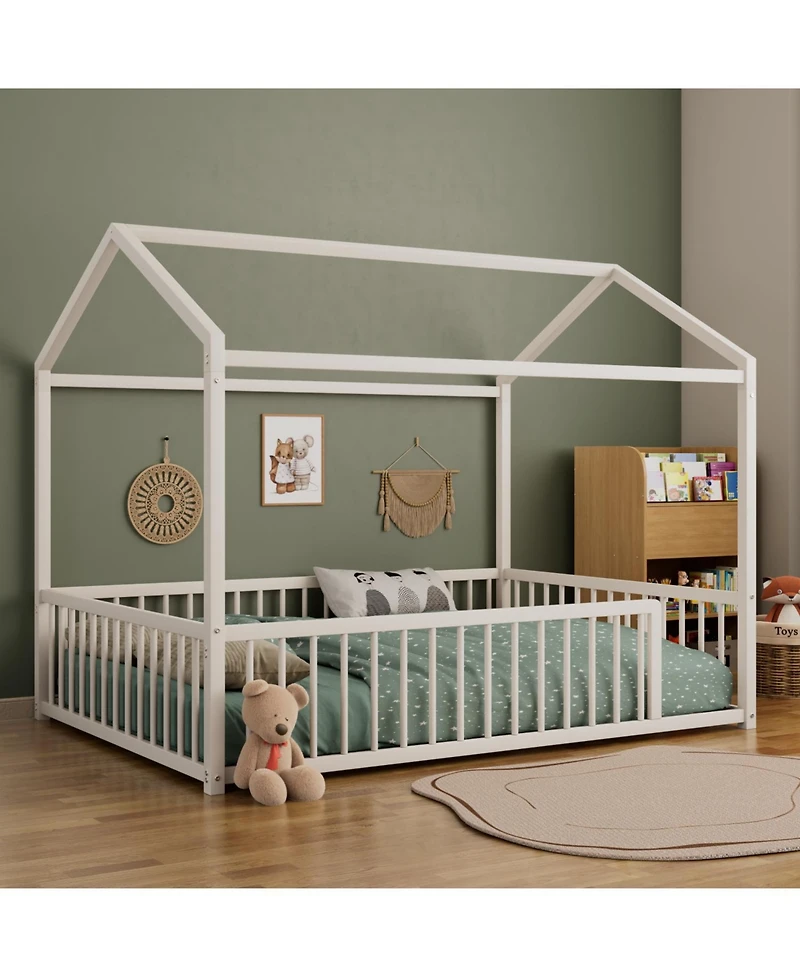 Streamdale Furniture Montessori Metal House Bed Frame - Kids/Toddler, No Slats, Black