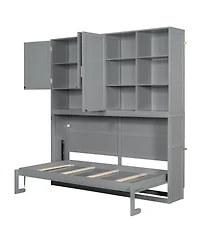 Streamdale Furniture Twin Size Wall Murphy Bed with Cabinet, Shelves, Light & Usb