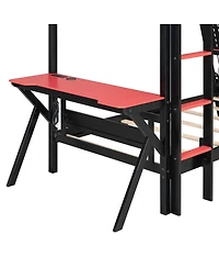 Streamdale Furniture Twin Size Gaming Bunk Bed with Desks & Usb Ports