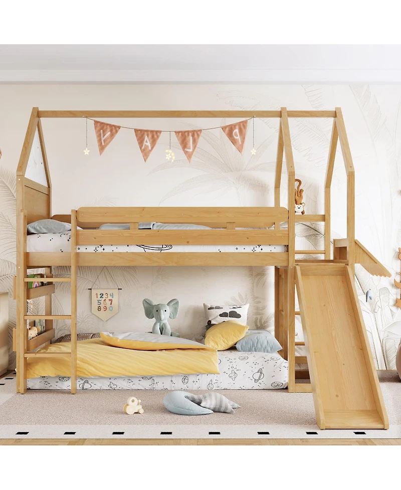 Streamdale Furniture Twin Loft Bed with Bookshelf, Slide, and Playful House Design for Kids
