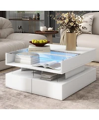 Streamdale Furniture Lift-Top Coffee Table w/ Drawers Glass Top & Led