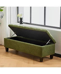 Streamdale Furniture Ottoman Bench with Storage, Green Boucle, Rubber Wood Legs, 300 lbs Cap