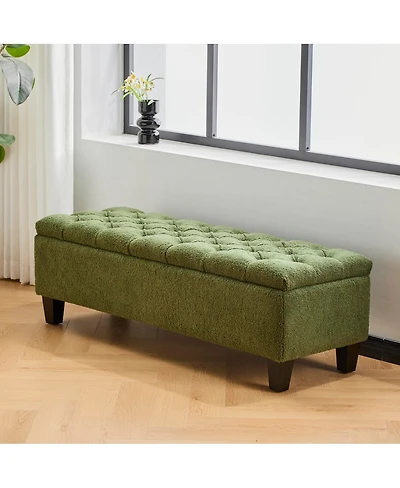 Streamdale Furniture Ottoman Bench with Storage, Green Boucle, Rubber Wood Legs, 300 lbs Cap