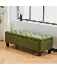 Streamdale Furniture Ottoman Bench with Storage, Green Boucle, Rubber Wood Legs, 300 lbs Cap