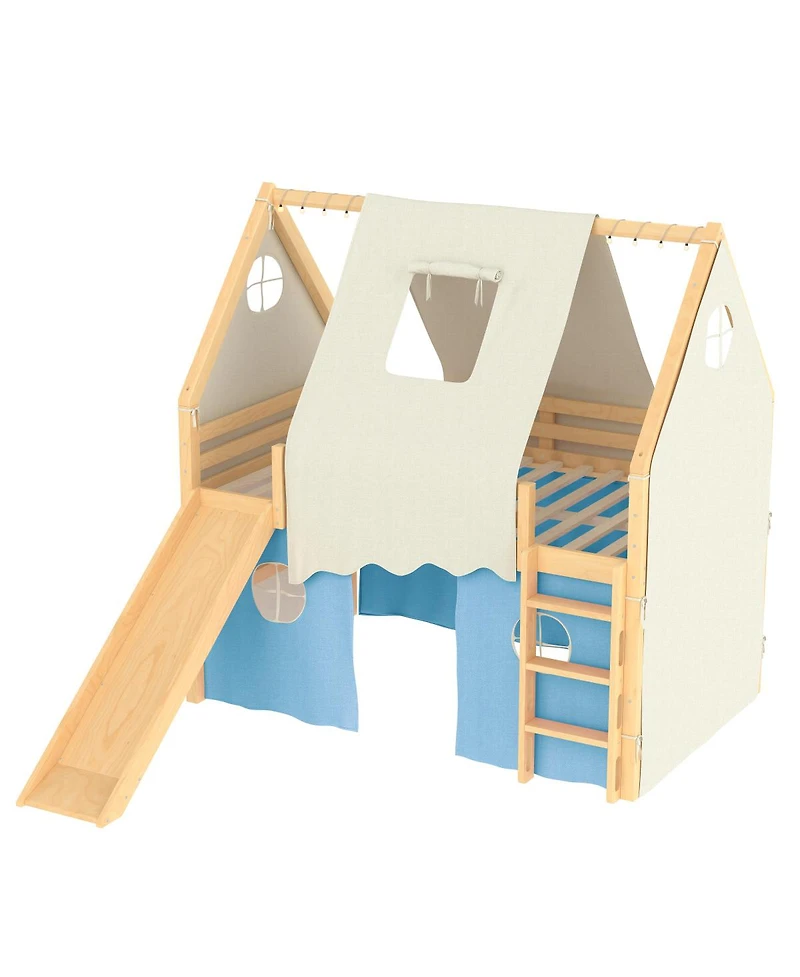 Streamdale Furniture Full Size House Loft Bed with Sills, Tents, Lights, Slide