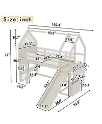 Streamdale Furniture Twin Size Loft Bed with Bookshelf and Slide - Kids House-Shaped Design