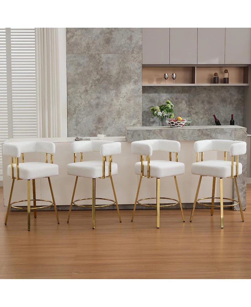 Streamdale Furniture Modern decorative chair with gold metal legs, Teddy fleece upholstered sofa 2PC White