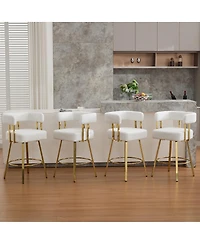 Streamdale Furniture Modern decorative chair with gold metal legs, Teddy fleece upholstered sofa 2PC White