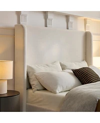 Streamdale Furniture Caron Textured Ivory Canvas Chenille King Wingback Bed - Easy Assembly