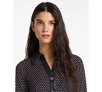 Michael Kors Women's Ruched Snap Collared Neck Mini Dress